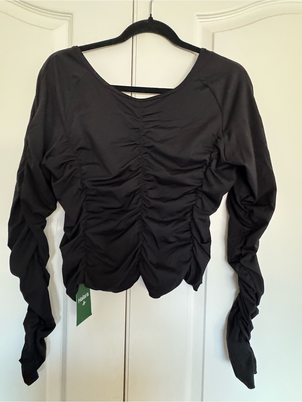 Halara Ruched Long-Sleeve V-Neck Top - Picture 3 of 6